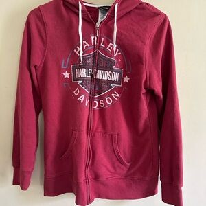 Harley Davidson Sweatshirt Womens Medium Red Full Zip Hoodie Sweater Decatur